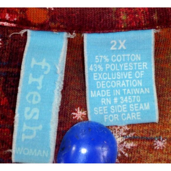 Christmas Graphic Red Snowflake Print Top Fresh Women 2X Fresh Cotton/Polyester - Picture 5 of 8